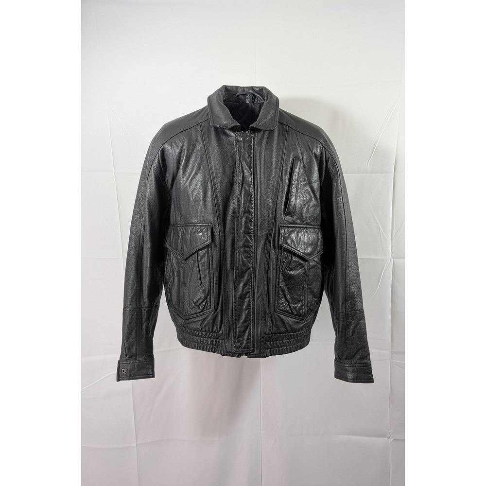 Vintage Mirage Classics Leather Jacket Bomber Full Zip Black Size Large